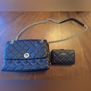 Quilted Kate Spade Crossbody/ shoulder bag w chain strap & matching wallet